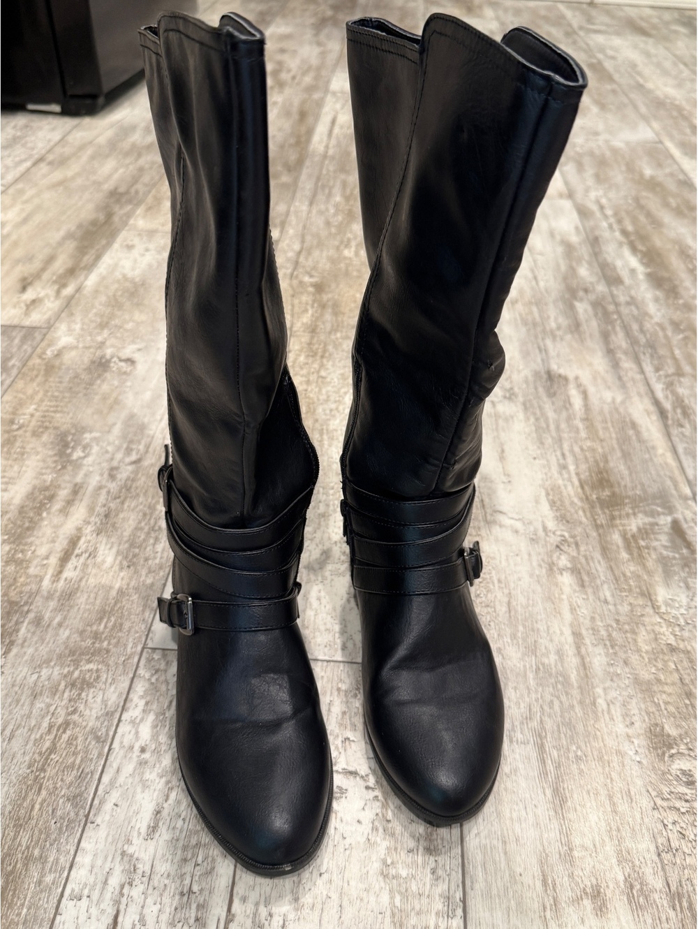 Madden Girl 7 Black Buckle Knee High Riding Boots Y2K